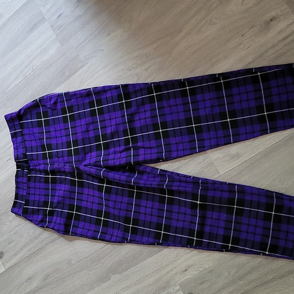 Nasty Gal High Waisted Purple Plaid Pants Size 6
